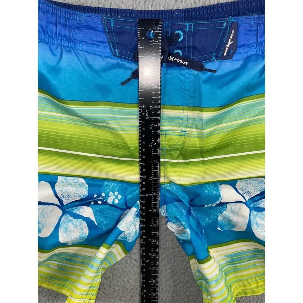 Swim Shorts Boys 7 Floral Stripe Unlined Trunks Vacation Blue Green‎